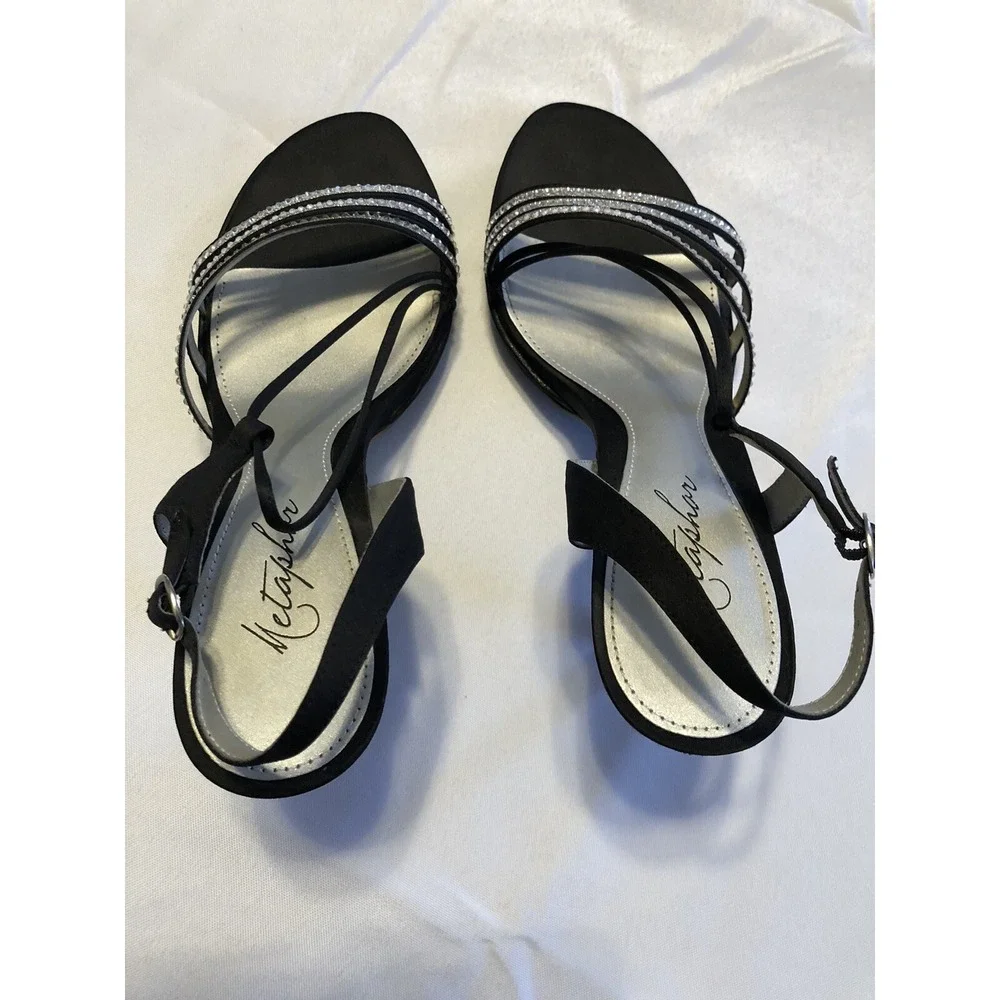 Metaphor‎ Womens Size 8.5 Strappy Black Dress Heels with Rhinestones Stiletto